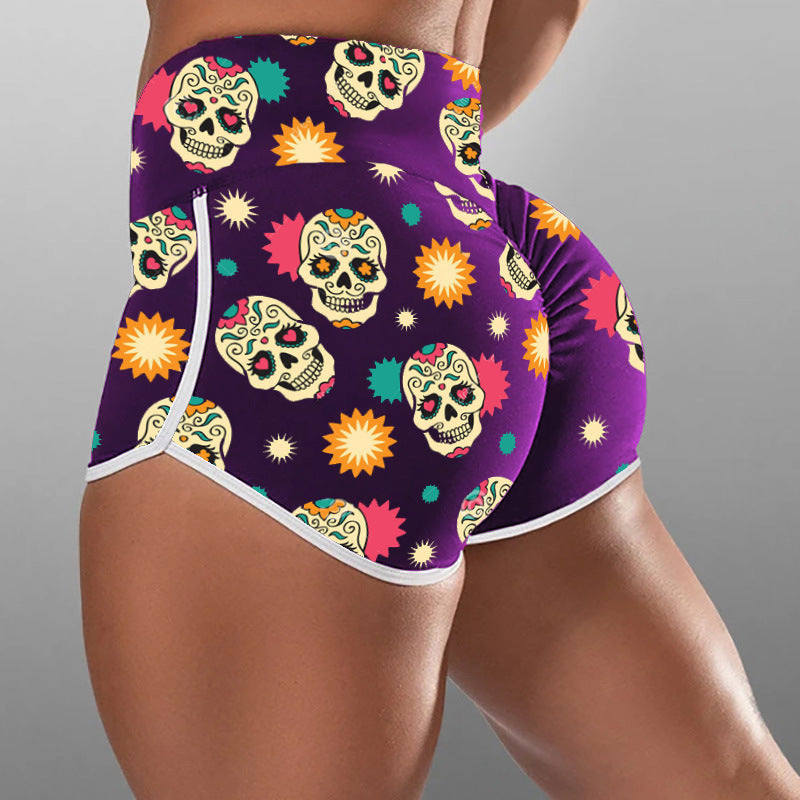 VIBEISH Women's Fashion Skull Print Yoga Shorts