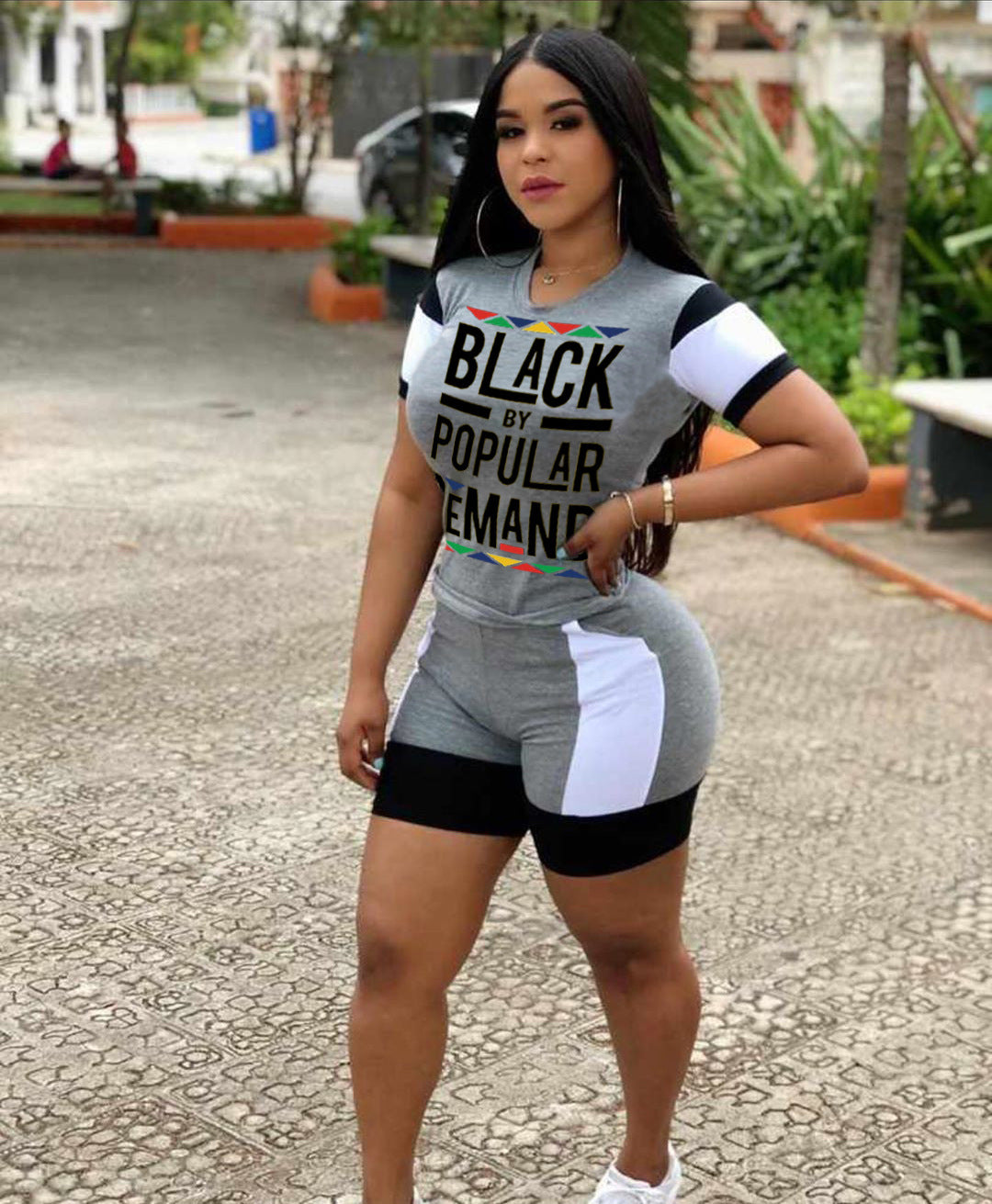 Stitching fashion sports T-shirt shorts suit
