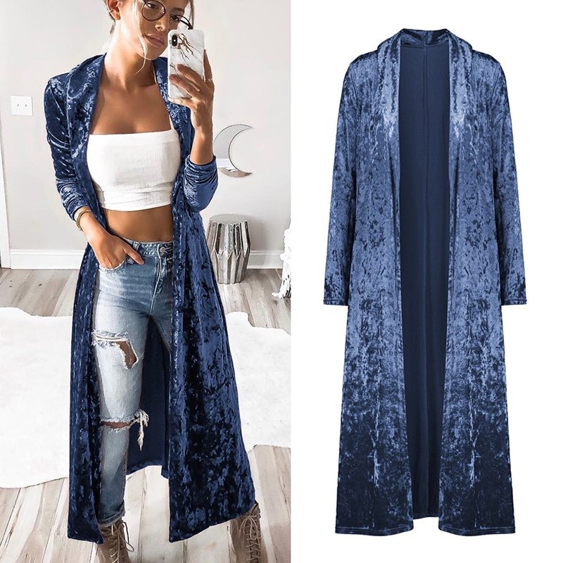 VIBEISH Women's fashion velvet jacket autumn long coat stitch outerwear coat casual tops cardigan women clothing plus size