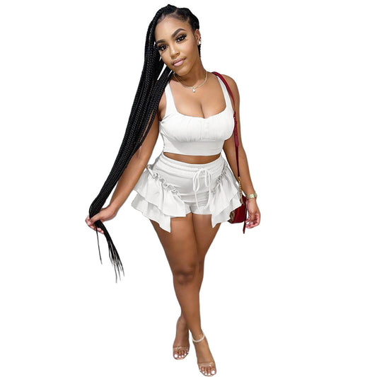 Pure Color Fungus Side Strap Vest Shorts