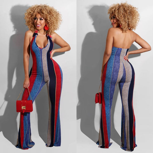 VIbeish Stand-Alone Slim-Fit Printed Jumpsuit Flared Pants