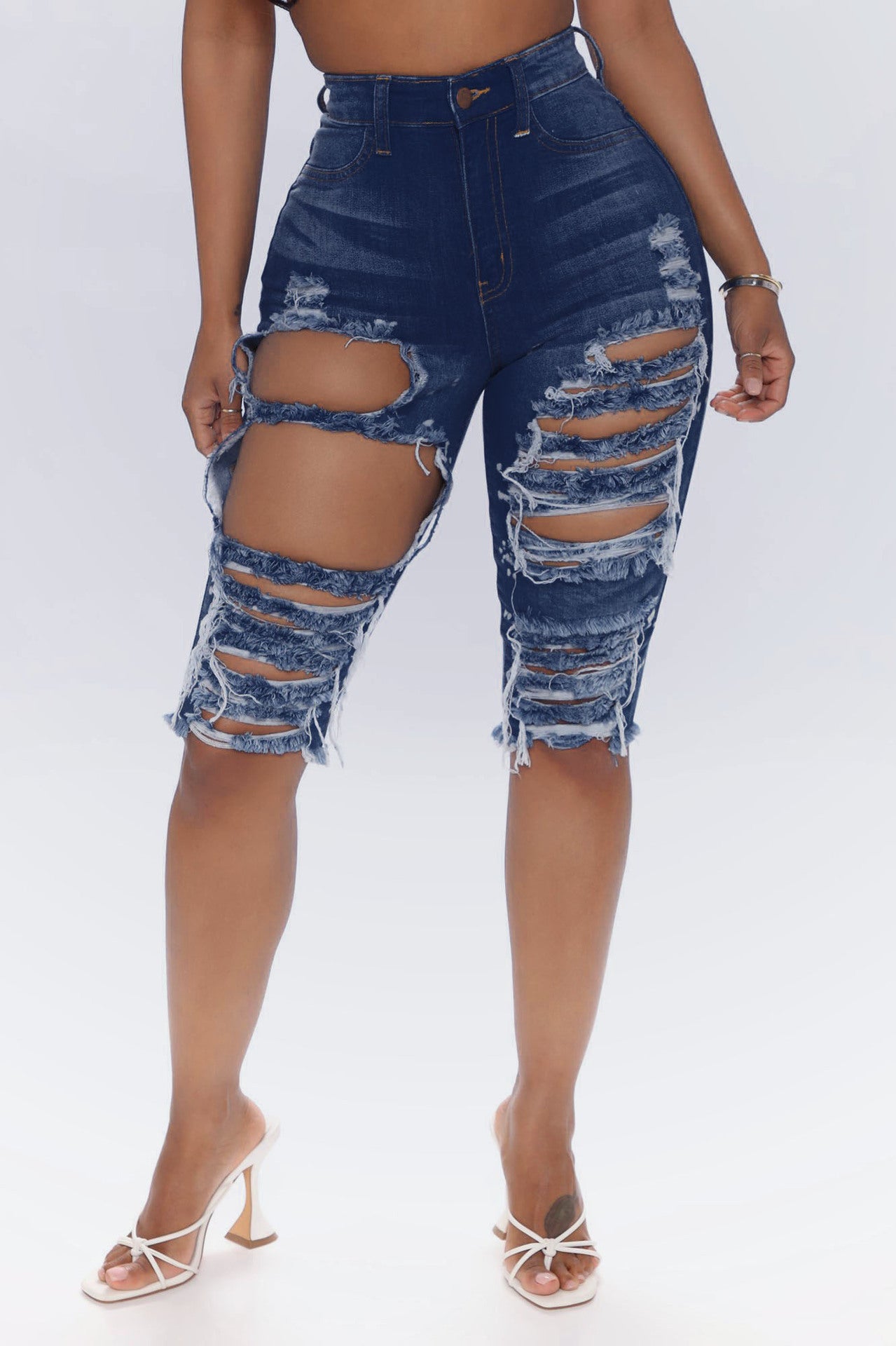 VIBEISH Xia Europe And The United States Ripped Elastic Denim Pants