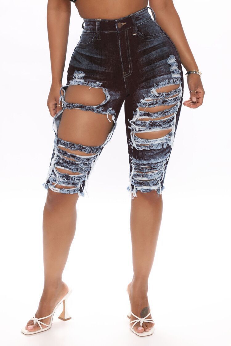 VIBEISH Xia Europe And The United States Ripped Elastic Denim Pants