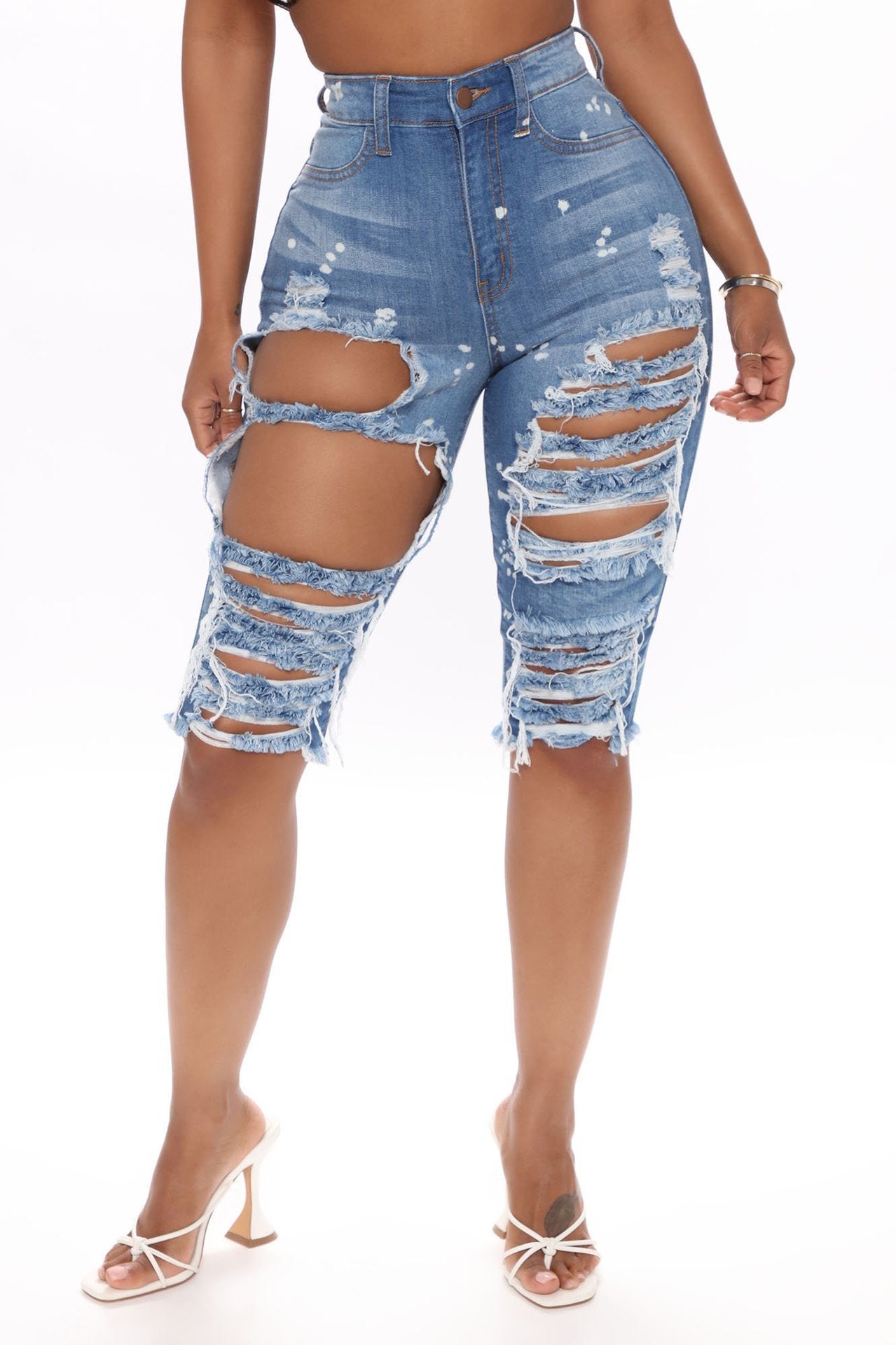 VIBEISH Xia Europe And The United States Ripped Elastic Denim Pants