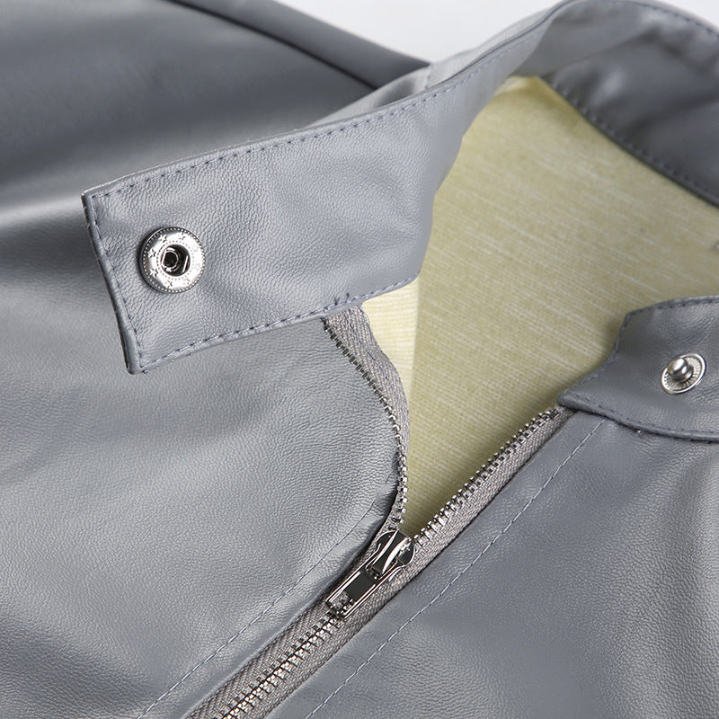 VIBEISH American Street Style Motorcycle Contrast Color Stand-up Collar Jacket