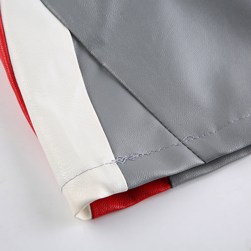 VIBEISH American Street Style Motorcycle Contrast Color Stand-up Collar Jacket