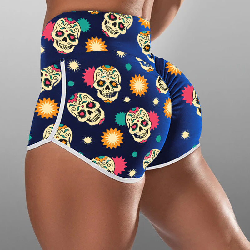 VIBEISH Women's Fashion Skull Print Yoga Shorts