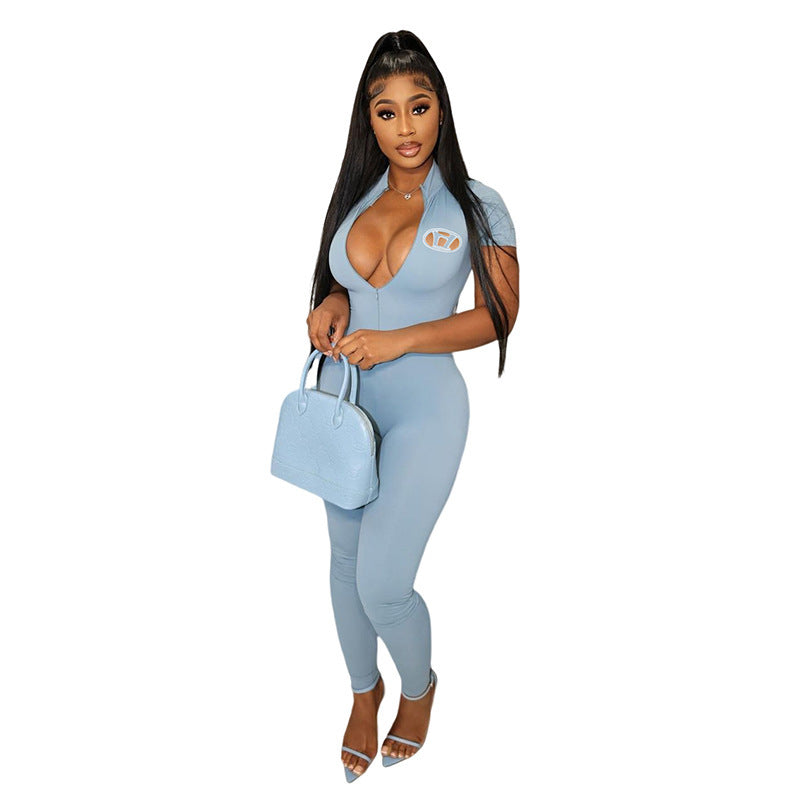VIBEISH Embroidered High Waist Tight Sports Fitness Jumpsuit