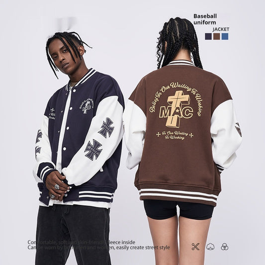 Contrast Color Loose Printed Jacket Baseball Uniform Jacket