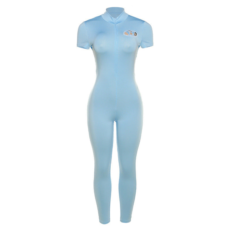 VIBEISH Embroidered High Waist Tight Sports Fitness Jumpsuit