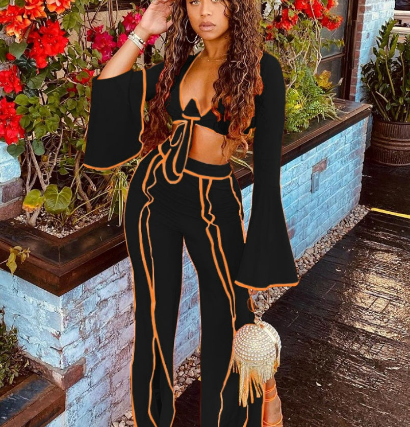 VIBEISH New Fall Women's Clothing Personalized Line Wide Leg Sports Suit