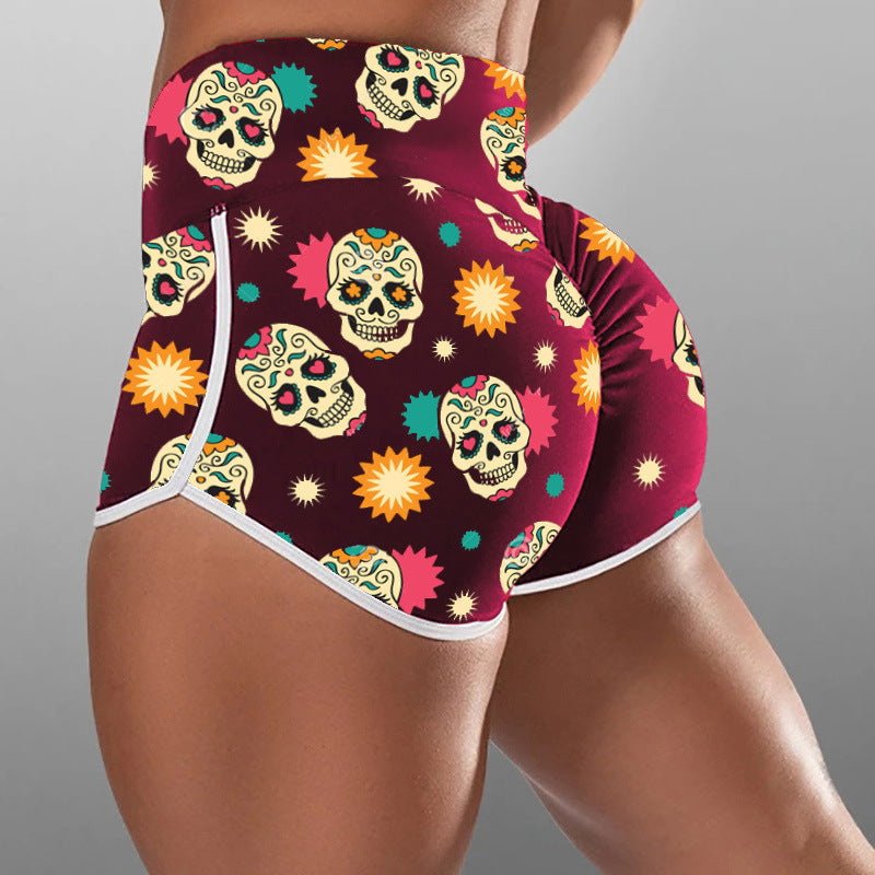 VIBEISH Women's Fashion Skull Print Yoga Shorts