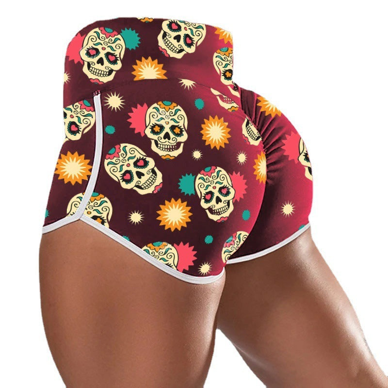 VIBEISH Women's Fashion Skull Print Yoga Shorts