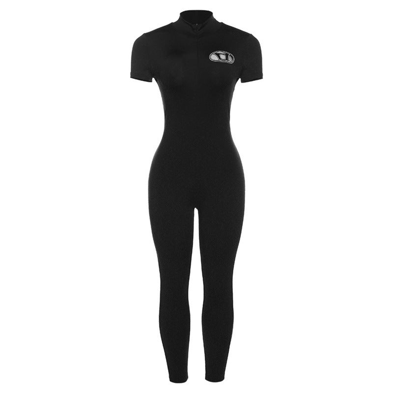 VIBEISH Embroidered High Waist Tight Sports Fitness Jumpsuit