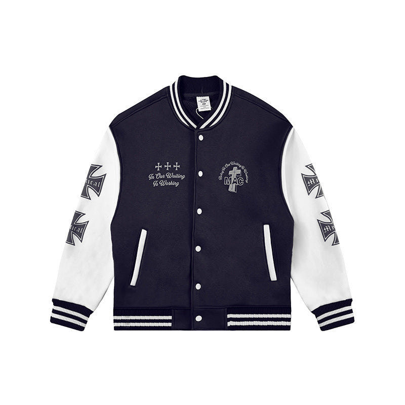 Contrast Color Loose Printed Jacket Baseball Uniform Jacket